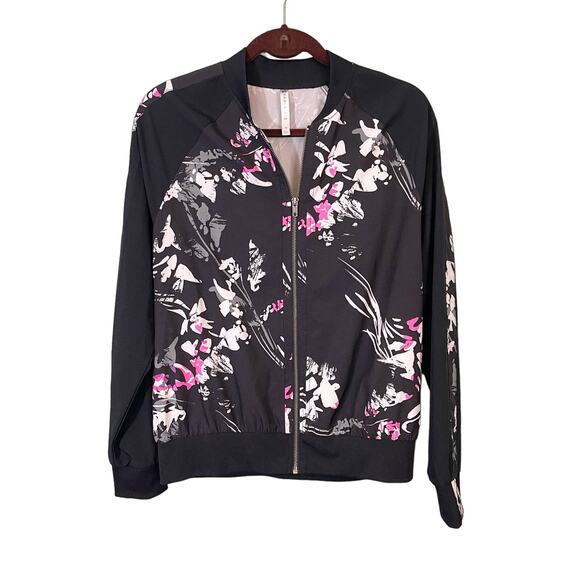 Fabletics Jackets & Blazers - Fabletics Black Zip Up Bomber Black & Pink Floral Jacket Size M